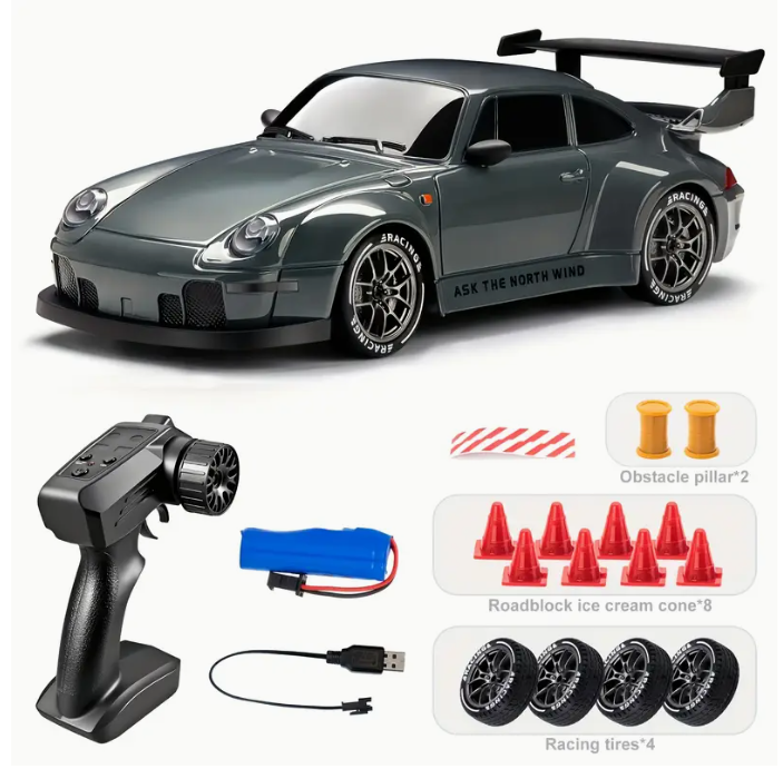 4WD RC Drift Car – 1:24 Scale with Dual Tires and LED Lights