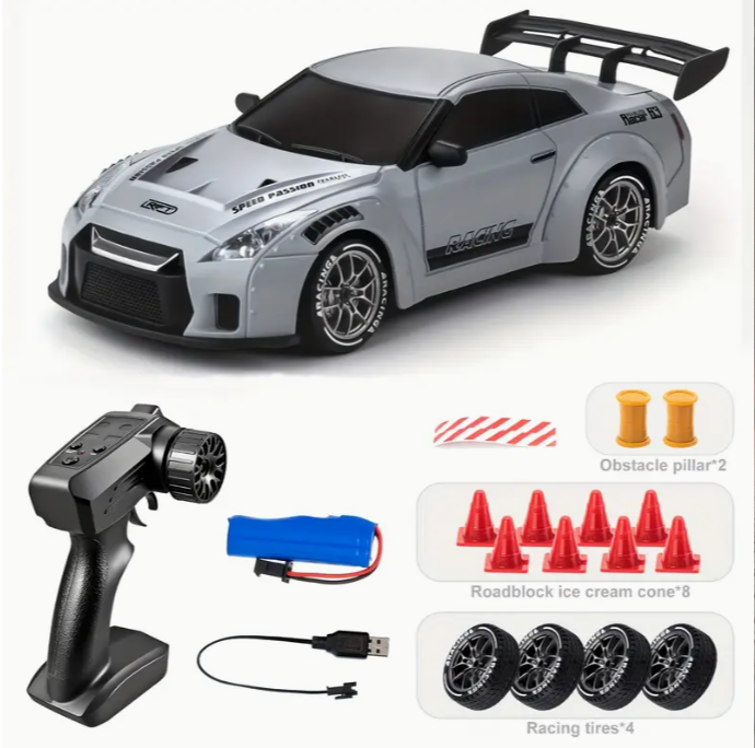 4WD RC Drift Car – 1:24 Scale with Dual Tires and LED Lights